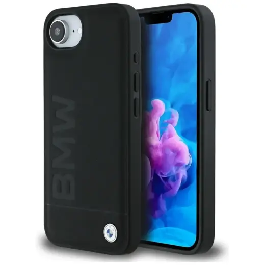 BMW Leather pink Stamp phone case for iPhone 16e black