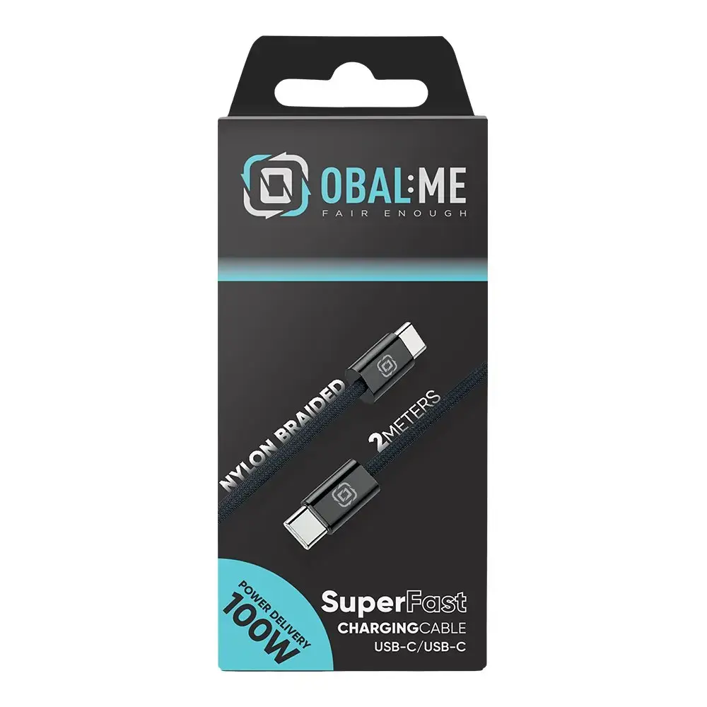 OBAL:ME datu pārraides un uzlādes vads | USB-C uz USB-C | 100W | 2m | melns