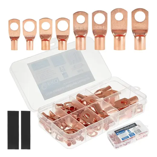 Copper non insulated terminal connector kit with sleeves 140pcs G03621