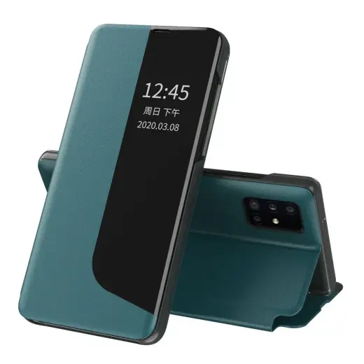 Eco Leather View Case elegant bookcase type case with kickstand for Huawei P40 Pro green