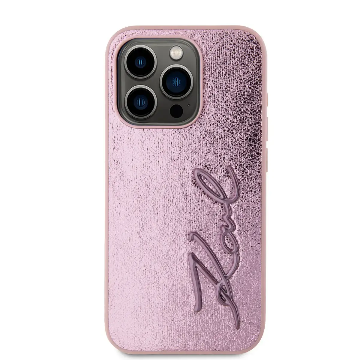 Karl Lagerfeld Wrinkled PU Signature Logo Case for iPhone 15 Pro Pink