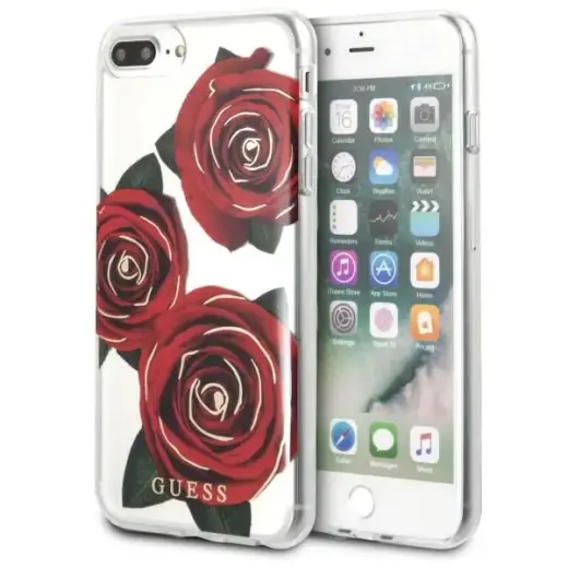 Guess GUHCI8LROSTR iPhone 7|8 Plus transprent hard case Flower Desire red rose