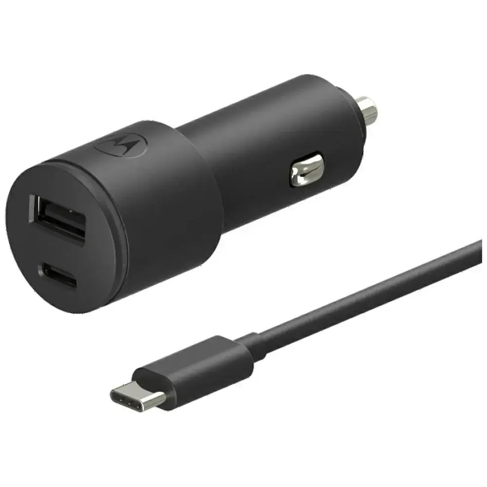 Motorola TurboPower auto lādētājs | 45W | USB-A, USB-C | ar USB-C uz USB-C vadu komplektā | melns