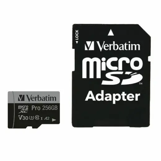 Verbatim 256GB microSD Card + Adapter Pro U3 black 47045
