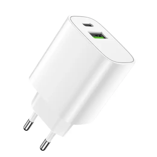 Forever LS-04 kelioninis įkroviklis | 20W | PD, QC | USB-A, USB-C | baltas