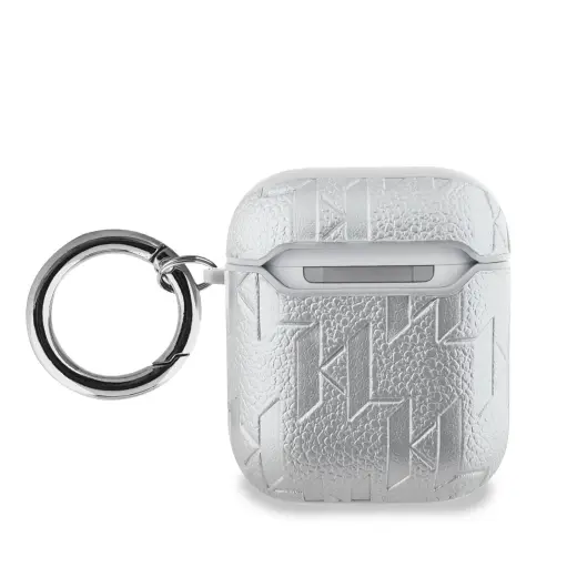 Karl Lagerfeld PU Embossed Karl Head Case for AirPods 1/2 Silver