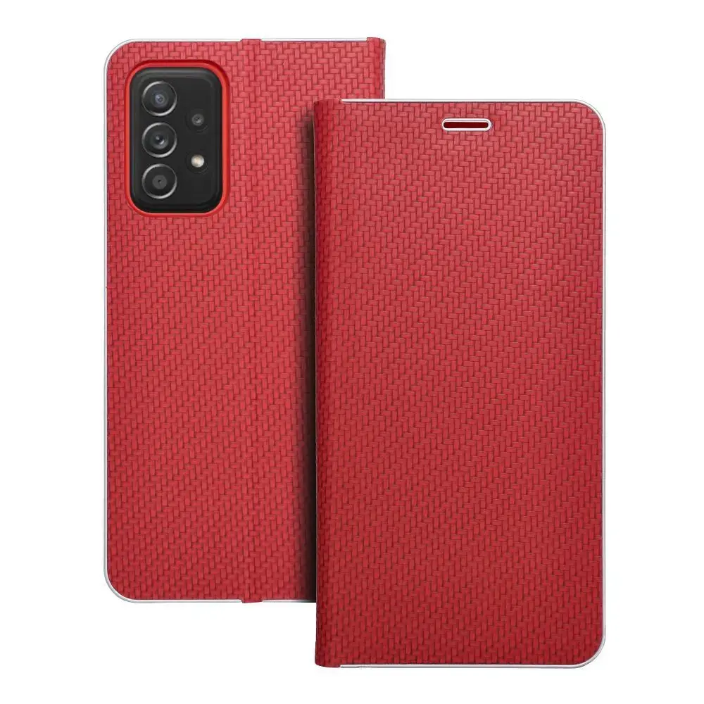 LUNA Book Carbon grāmatveida maciņš telefonam Samsung Galaxy A52 5G (A526) | A52 4G (A525) | A52s 5G (A528) sarkans