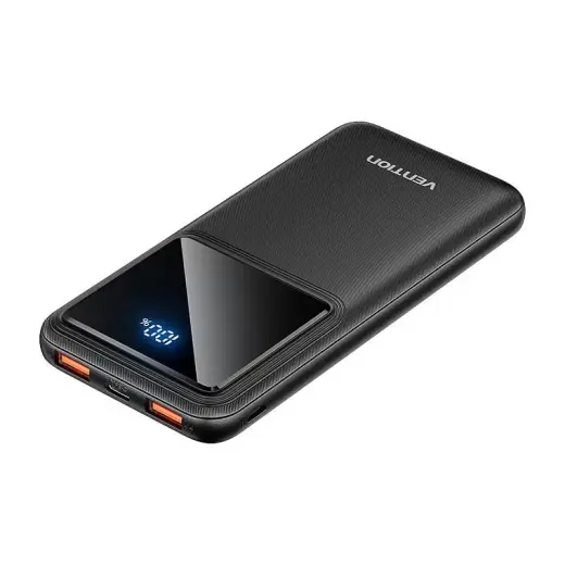 Ārējais akumulators (powerbank), Vention, FHKB0, 10000mAh, Micro-USB, USB-C, 2xUSB-A, 22.5W (melns)