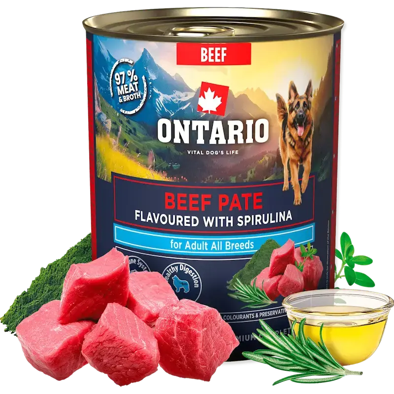 Konservi suņiem - Ontario Adult Beef Pate with Spirulina Flavor 800g