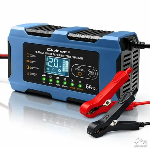 Qoltec Smart Battery Charger 12V 6A | Rectifier with repair function | MCU | Auto OFF | 9-stage charging | AGM, GEL, LiFePO4
