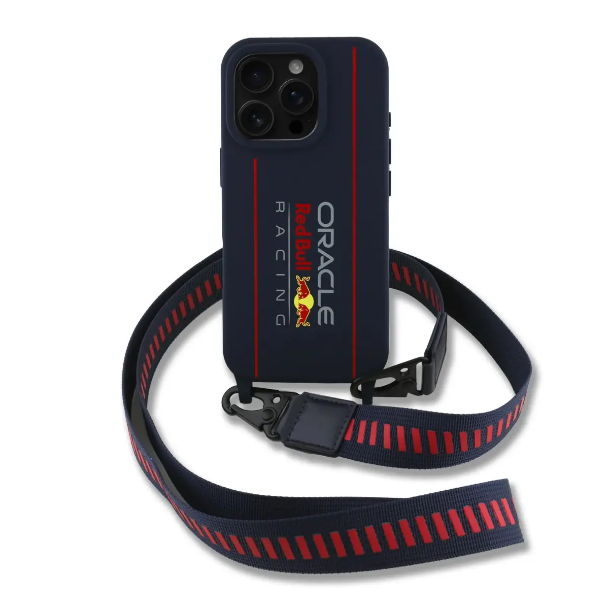 Red Bull Silikona vertikālais logotips telefona maciņš priekš iPhone 16 Pro Max tumši zils ar MagSafe atbalstu