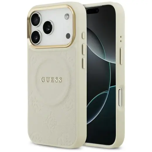 Case Guess Peony Hot Stamp MagSafe for iPhone 17 Pro beige