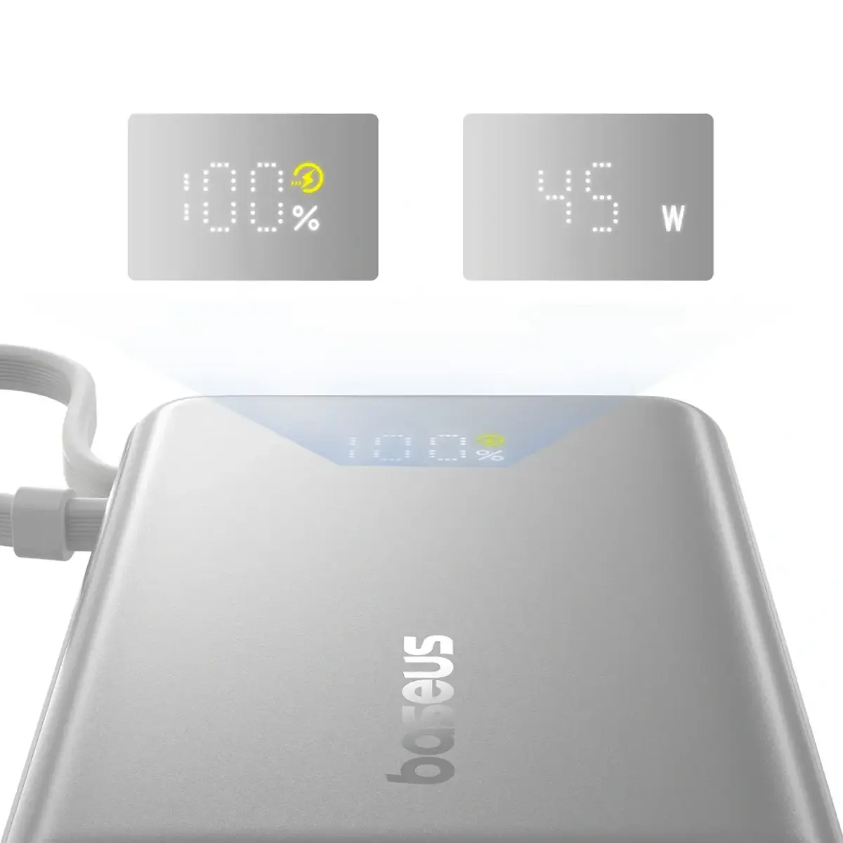 Baseus PicoGo 10000mAh 45W Powerbank with Digital Display and Built-in USB-C Cable - Titanium