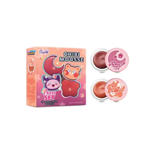Set Rude Cosmetics: Chibi Mousse, Lip & Cheek Balm 2-In-1, Tada!, 4 g + Chibi Mousse, Lip & Cheek Balm 2-In-1, Fuzzy, 4 g