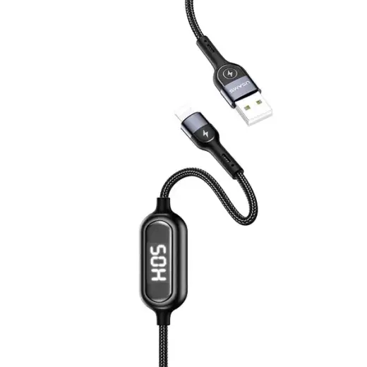 USAMS U48 SJ423USB01 провод для передачи данных и зарядки | USB-A на Lightning | 10W | с LED дисплеем | 1.2m | черный