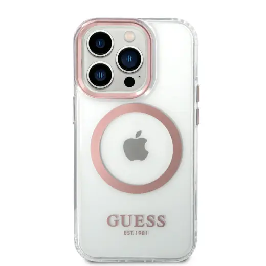 Guess Transparent MagSafe Compatible Case for iPhone 14 Pro Max Pink