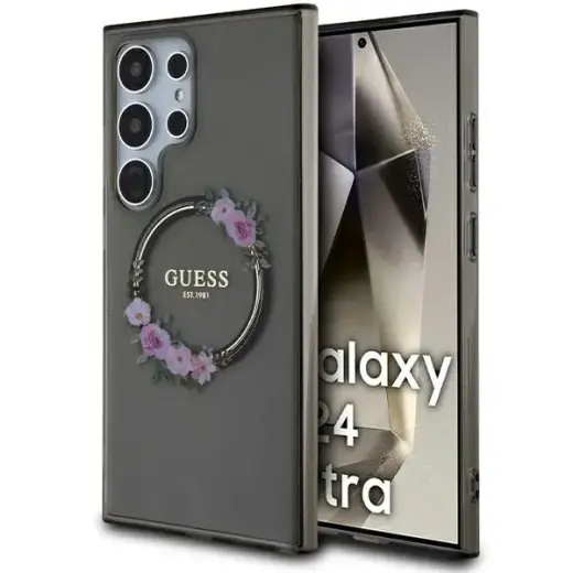 Guess GUHMS24LHFWFCK S24 Ultra S928 czarny|black hardcase IML Flowers Wreath MagSafe