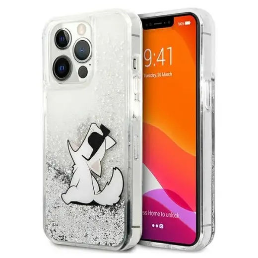 KLHCP13LGCFS Karl Lagerfeld Liquid Glitter Choupette Eat Case for iPhone 13 Pro Silver