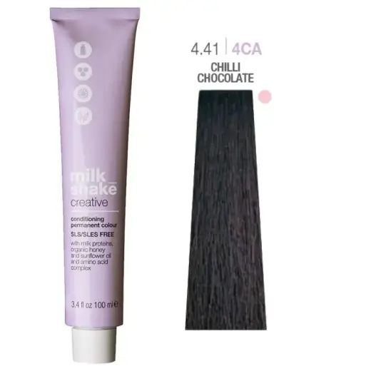 Milk Shake, Creative, SLS/SLES-Free, Permanent Hair Dye, 4.414CA Chili Chocolate, 100 ml