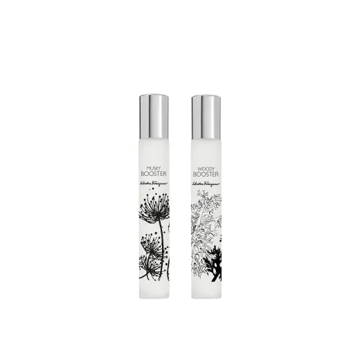 Storie Di Seta Booster Kit Set Salvatore Ferragamo: Woody Booster, Eau De Parfum, For Women, 10 ml + Musky Booster, Eau De Parfum, For Women, 10 ml