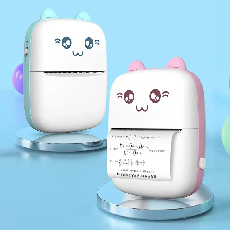 Mini bluetooth thermal printer for photos, notes white-pink