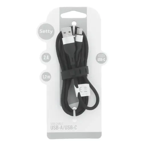 Setty KNA-C-1.221 datu pārraides un uzlādes vads | USB-A uz USB-C | 10W | 1.2m | melns