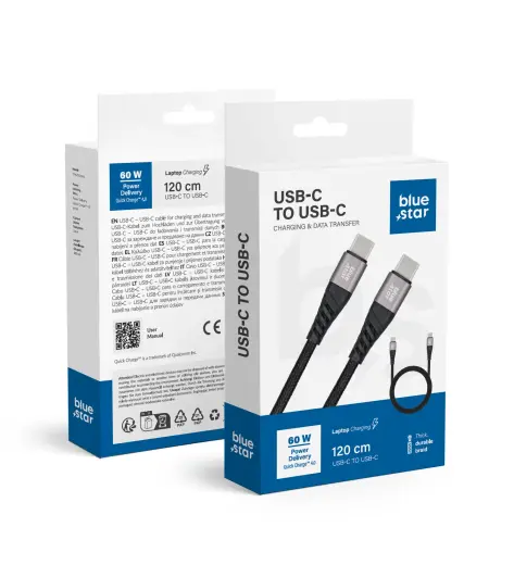 Blue Star TFK-DC-003 провод для передачи данных и зарядки | USB-C на USB-C | PD, QC 4.0 | 60W | 1.2m | чёрный
