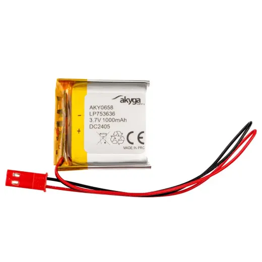 Lithium Polymer Battery Akyga AKY0658 LP753636 Li-Po 3.7V|1000mAh PCM JST 2.54 2-Pin Connector 150mm
