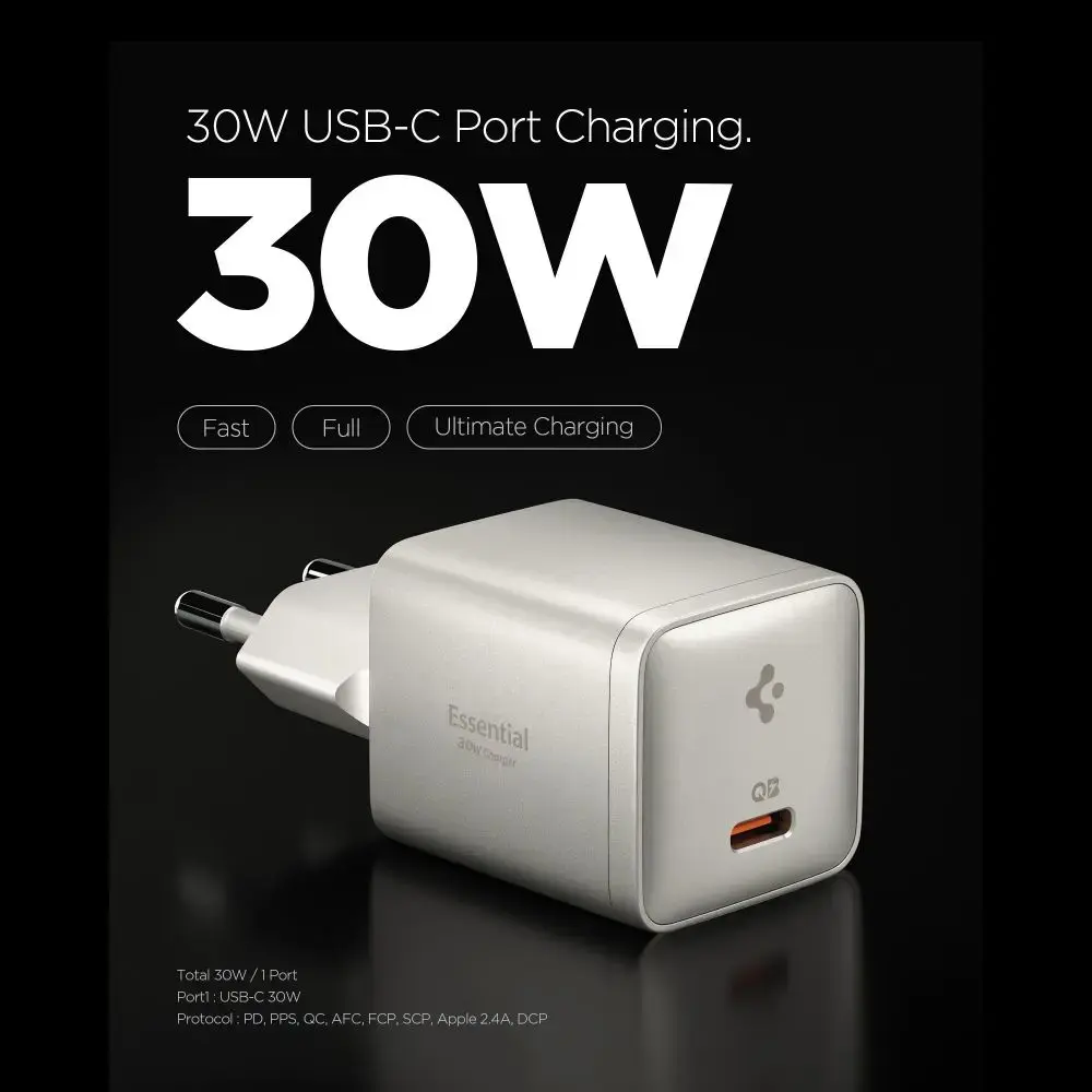 Spigen EE301EU-GAN tīkla lādētājs | 30W | GaN | USB-C | pelēks