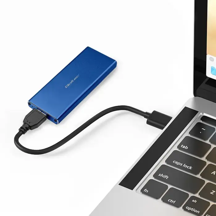 Qoltec Aluminium Enclosure | M.2 SSD drive | SATA | NGFF| USB 3.0 | Super speed 5Gb/s | 2TB | Blue