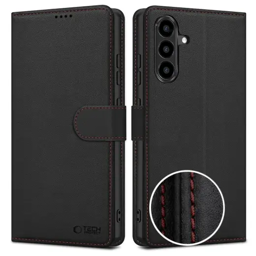 Tech-Protect Wallet knyginio tipo telefono dėklas Samsung Galaxy A57 (A576) juodas raudonas