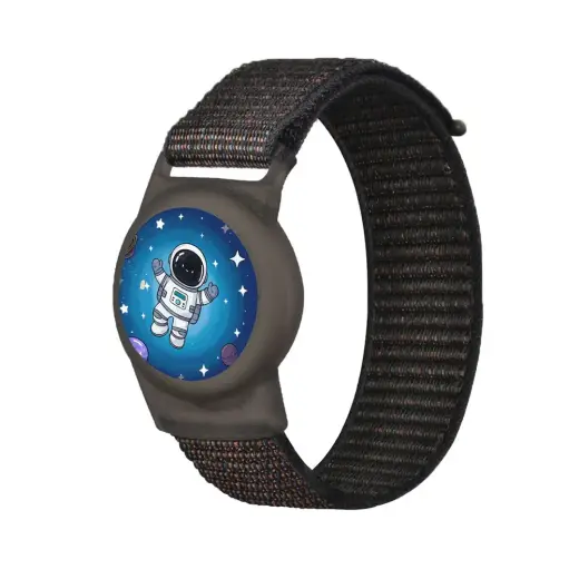 Apple AirTag Kids Nylon Wrist Strap Case - with Astronaut and Black Strap