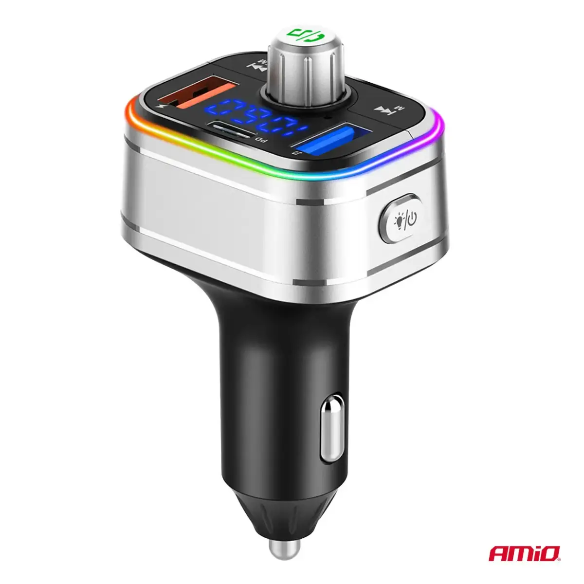 Car FM Transmitter 1×USB-C microSD 12V 24V AMIO-04652