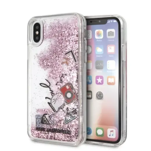 Karl Lagerfeld KLHCPXKSICRO iPhone X|Xs różowo-złoty|rose gold hard case Iconic Patterns Liquid Glitter