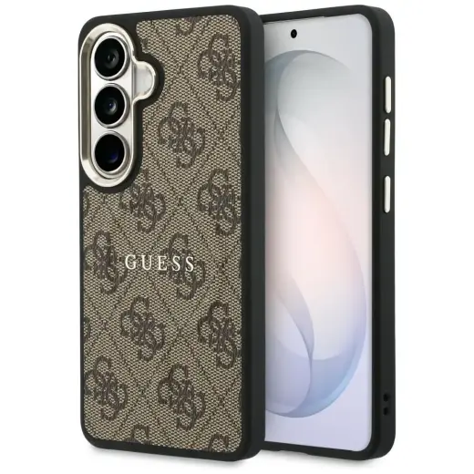 Guess 4G Embossed maciņš un ar statīvu telefonam Samsung Galaxy S26+ (S947) brūns