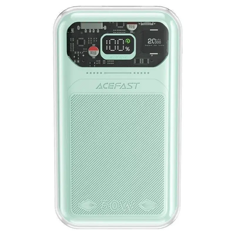 Acefast Sparkling Series M2 external battery (powerbank) | 20000 mAh | 30W | USB-C, USB-A | LED display | green