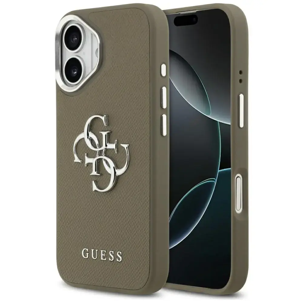 Guess Grained Big 4G Classic Logo phone case for iPhone 17 Pro brown