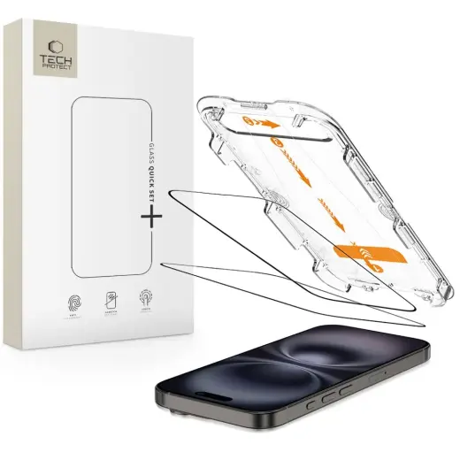 TECH-PROTECT QUICK SET tempered glass for phone iPhone 15 | iPhone 16 black 2-pack