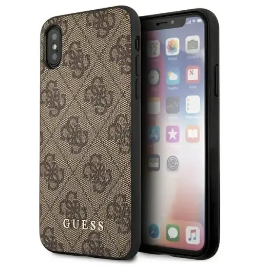 Guess GUHCPXG4GFBR iPhone X|Xs brązowy|brown hard case 4G Metal Gold Logo