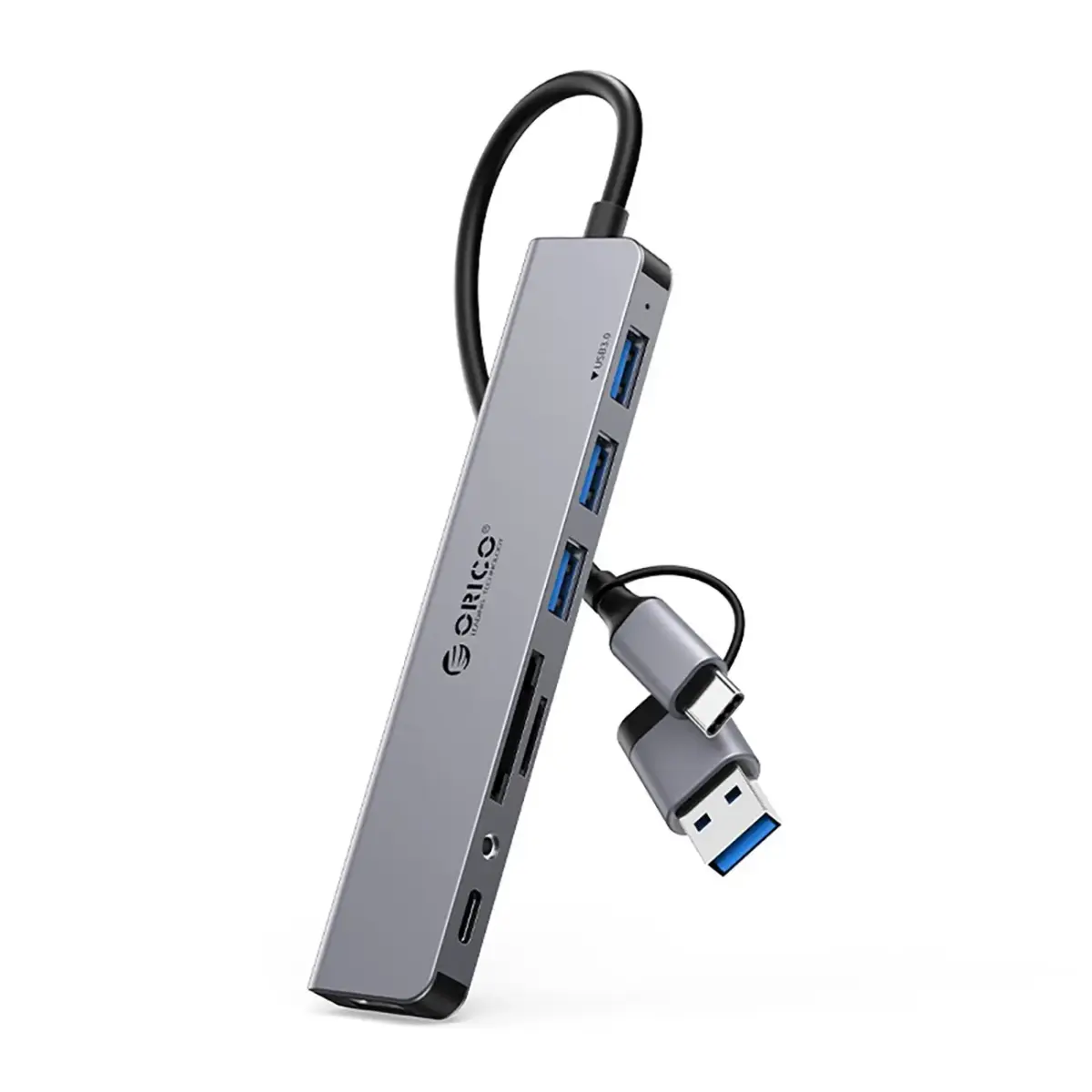Orico YSA8-U3 USB-A|USB-C Hub Docking Station 3x USB-A 2.0 + 1x USB-A 3.0 + 1x USB-C 2.0 + 1x 3.5mm Audio + 2x TF&SD - Gray