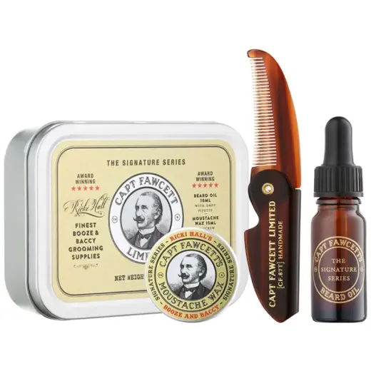 Captain Fawcett Ricki Hall's Gift Set (for Beard) for Men Beard Oil 10ml + Moustache Wax 15ml + Folding Moustache Comb 1pc