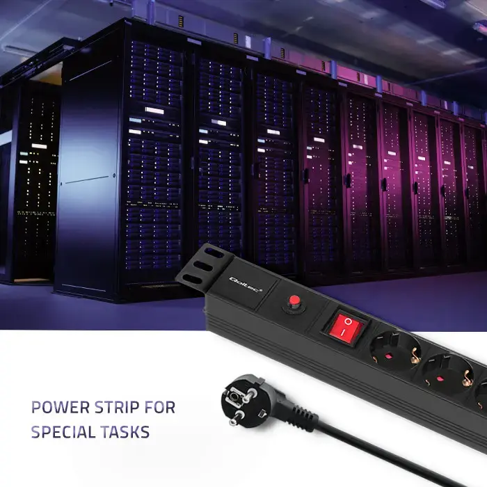 Qoltec Overvoltage power strip for RACK 19" with CB | 1U | 16A | PDU | 6xSCHUKO| 2m