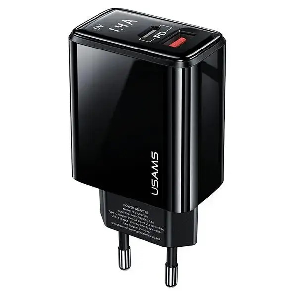 USAMS CC133TC01 tīkla lādētājs | 20W | PD3.0, QC3.0 | USB-C, USB-A | melns