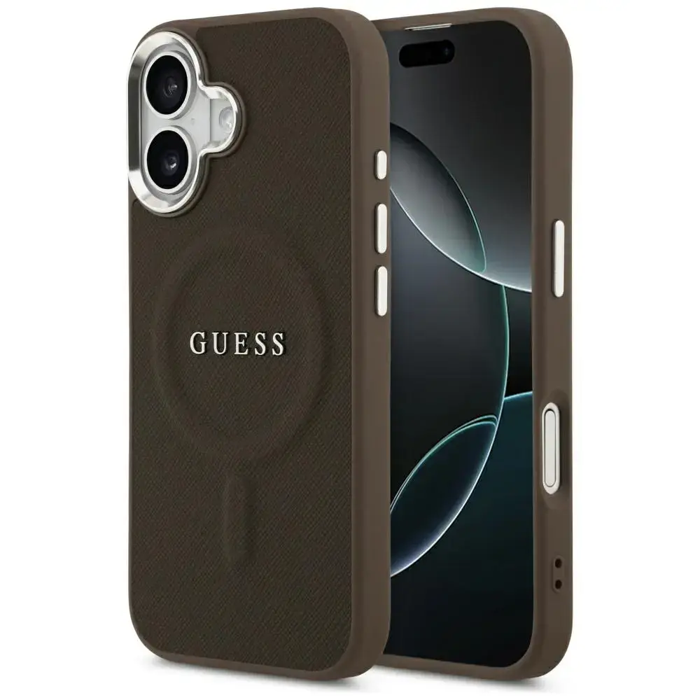Guess Classic Logo MagSafe maciņš telefonam Apple iPhone 17 brūns