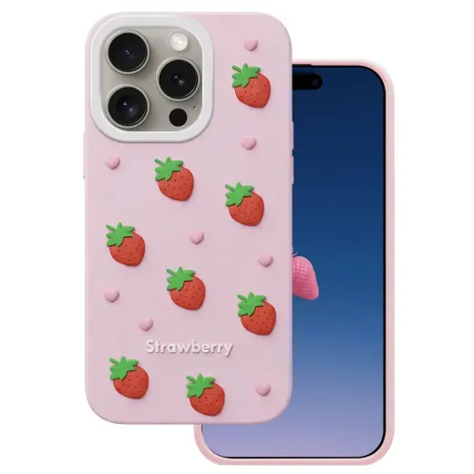 Strawberry phone case for iPhone 14 Pro | iPhone 15 Pro pink