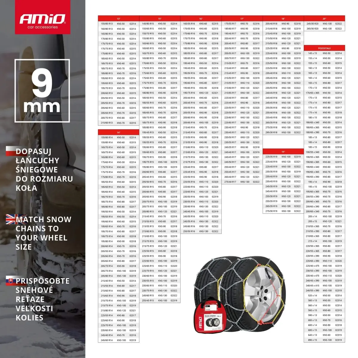 Ö-Norm Snow Chains 9mm + BAG KNS-80 AMIO-02317