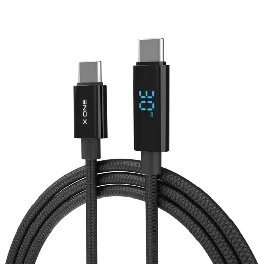 X-One BoltLink data transfer and charging cable | USB-C to USB-C | 100W | with LED display | 1.5m | black