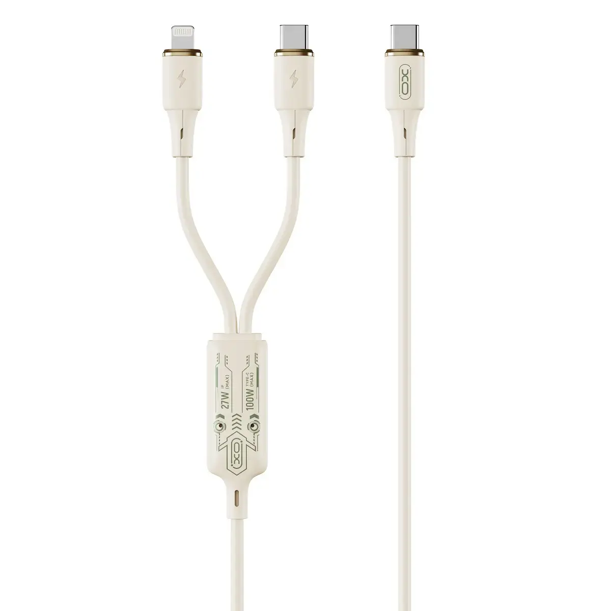 XO NB-Q262 3-in-1 data transfer and charging cable | USB-C to Lightning, USB-C | 60W | 1.2m | beige