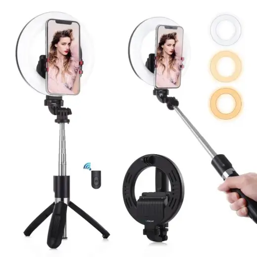 Puluz Selfie stick | tripod 3in1 with LED ring 16cm PU531B