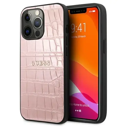 Guess GUHCP13LPCRBPI iPhone 13 Pro | 13 6,1" różowy|pink Croco Strap Collection